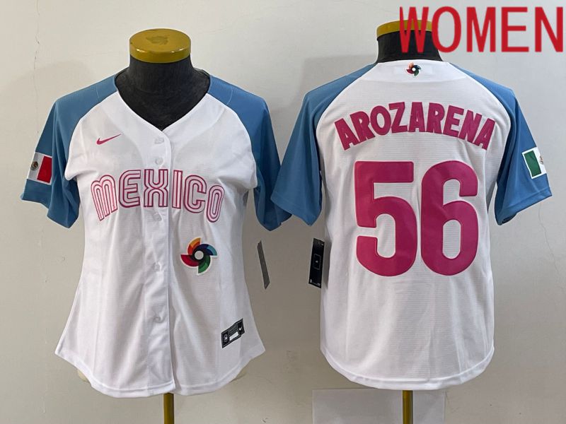 Women 2023 World Cub Mexico #56 Arozarena White Nike MLB Jersey11->women mlb jersey->Women Jersey